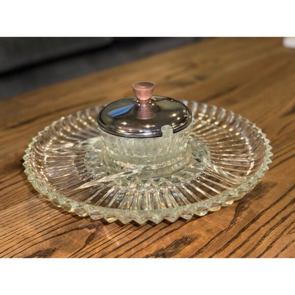 Kromex 12” Lazy Susan, 4-part Divided Glass Tray & Covered Bowl on Chrome Server - Picture 9 of 9